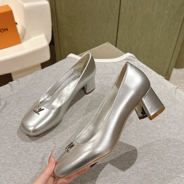 SWING HIGH PUMP 55 MM IN SILVER PATENT CALFSKIN