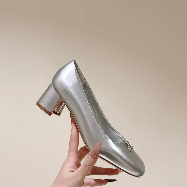 SWING HIGH PUMP 55 MM IN SILVER PATENT CALFSKIN