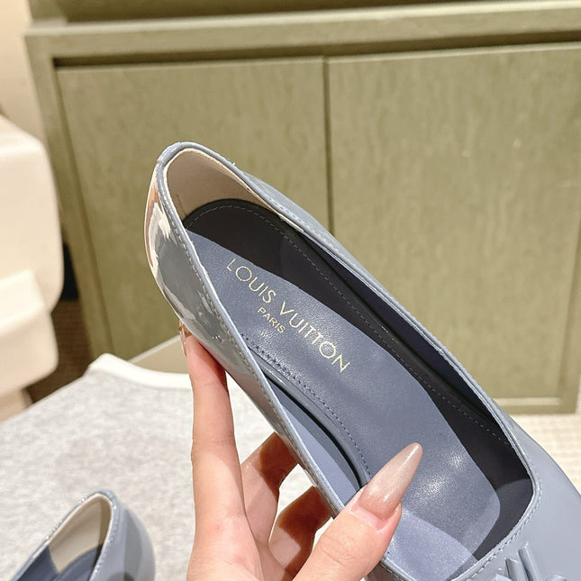 SWING HIGH PUMP 55 MM IN ICE BLUE PATENT CALFSKIN