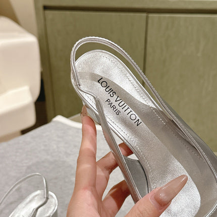 SWING SLINGBACK PUMP 55 MM IN SILVER CALFSKIN