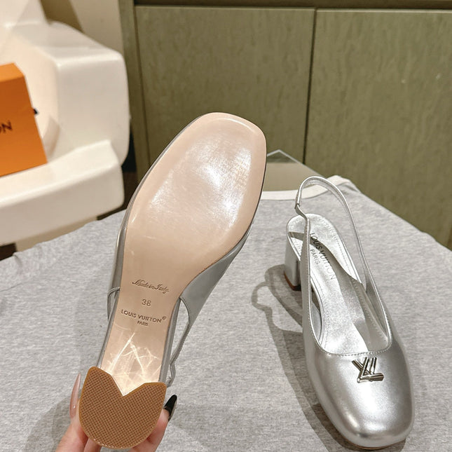 SWING SLINGBACK PUMP 55 MM IN SILVER CALFSKIN