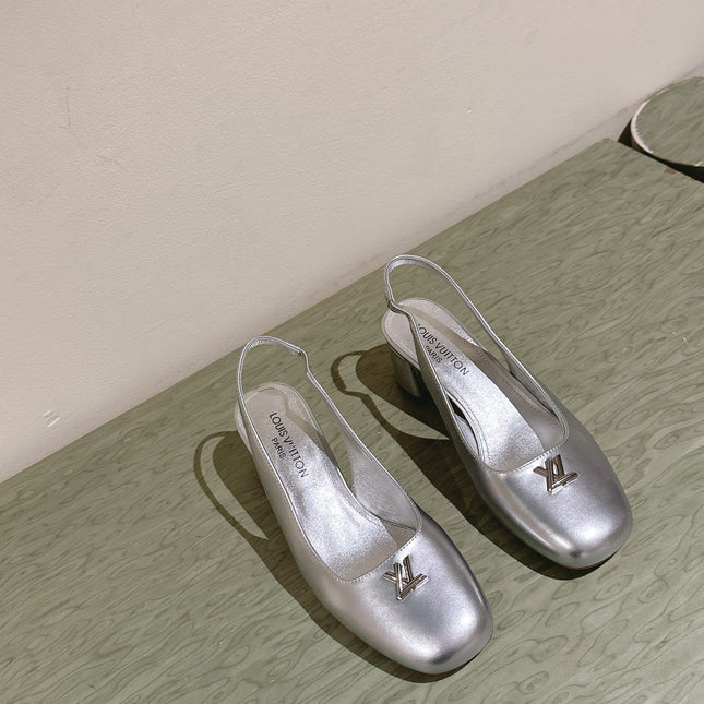 SWING SLINGBACK PUMP 55 MM IN SILVER CALFSKIN