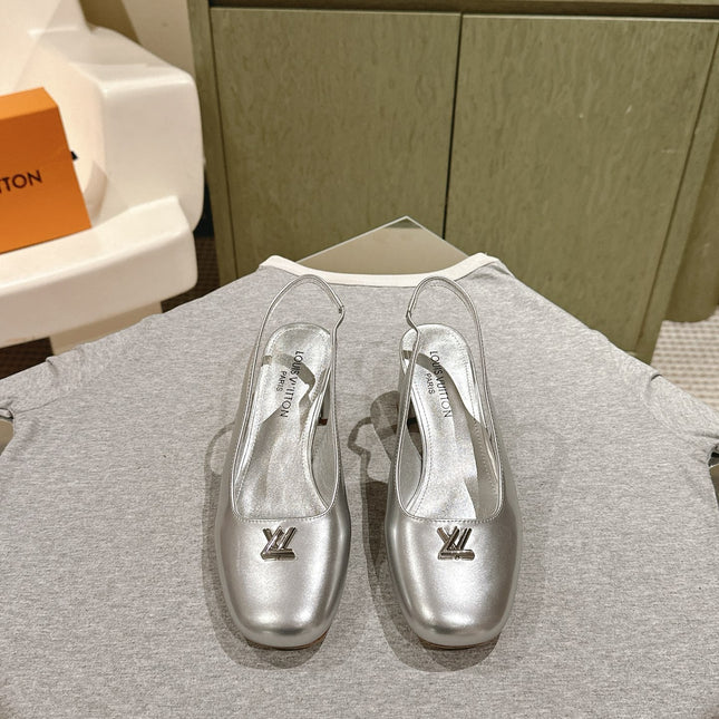 SWING SLINGBACK PUMP 55 MM IN SILVER CALFSKIN