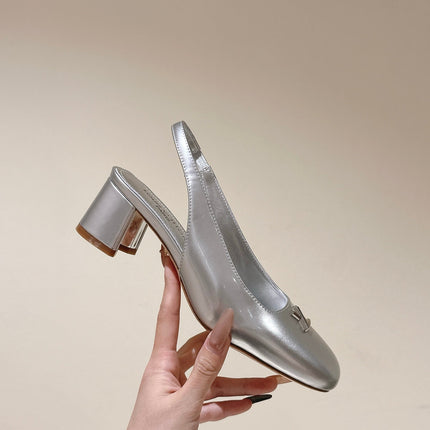 SWING SLINGBACK PUMP 55 MM IN SILVER CALFSKIN