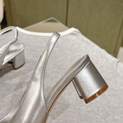 SWING SLINGBACK PUMP 55 MM IN SILVER CALFSKIN