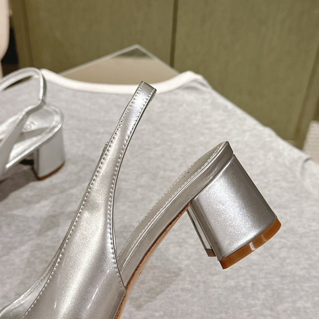 SWING SLINGBACK PUMP 55 MM IN SILVER CALFSKIN