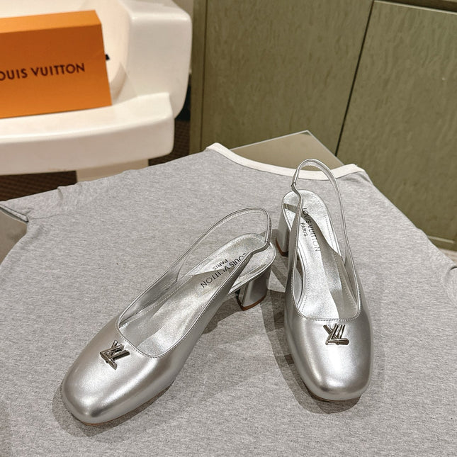 SWING SLINGBACK PUMP 55 MM IN SILVER CALFSKIN