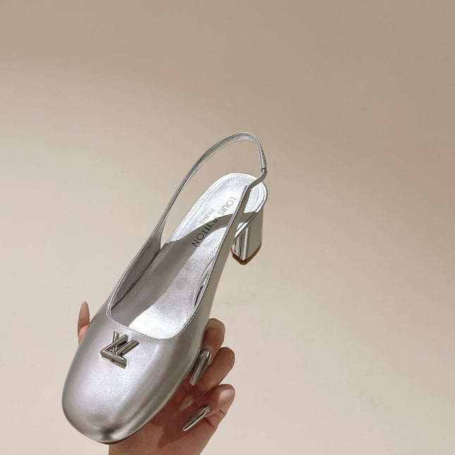 SWING SLINGBACK PUMP 55 MM IN SILVER CALFSKIN