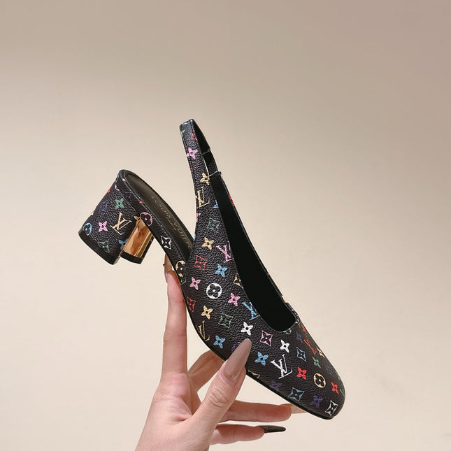 SWING SLINGBACK PUMP 55 MM IN BLACK MONOGRAM CALFSKIN