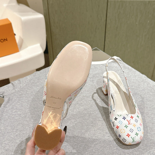 SWING SLINGBACK PUMP 55 MM IN WHITE MONOGRAM CALFSKIN