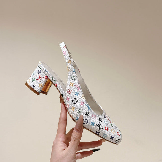SWING SLINGBACK PUMP 55 MM IN WHITE MONOGRAM CALFSKIN