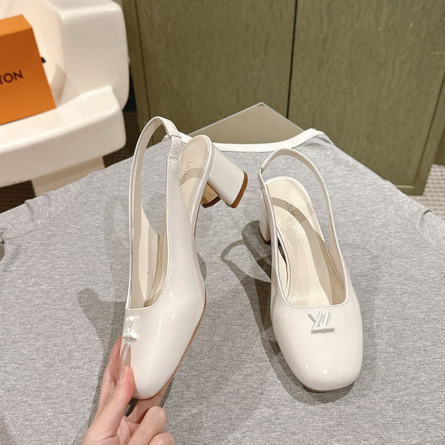 SWING SLINGBACK PUMP 55 MM IN WHITE PATENT CALFSKIN