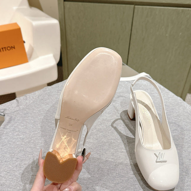 SWING SLINGBACK PUMP 55 MM IN WHITE PATENT CALFSKIN