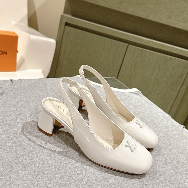SWING SLINGBACK PUMP 55 MM IN WHITE PATENT CALFSKIN