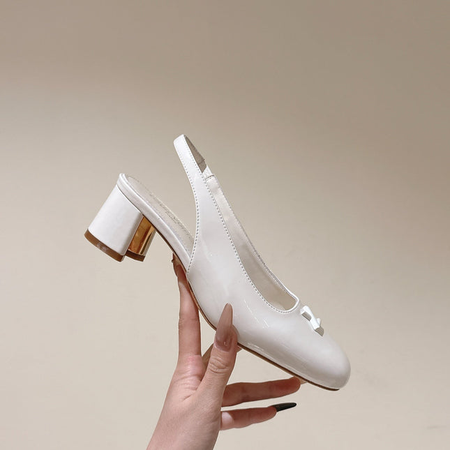 SWING SLINGBACK PUMP 55 MM IN WHITE PATENT CALFSKIN