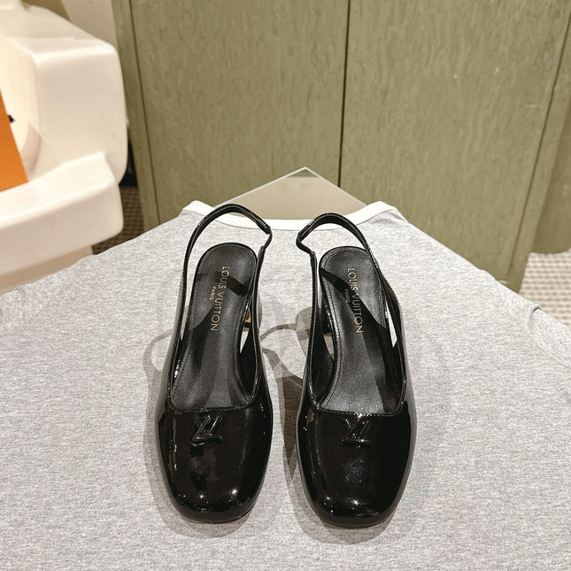 SWING SLINGBACK PUMP 55 MM IN BLACK PATENT CALFSKIN