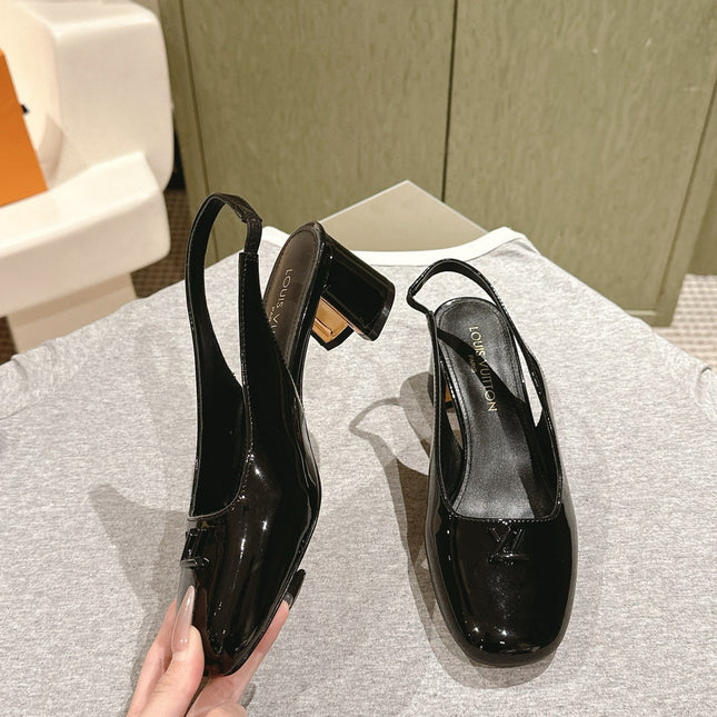SWING SLINGBACK PUMP 55 MM IN BLACK PATENT CALFSKIN