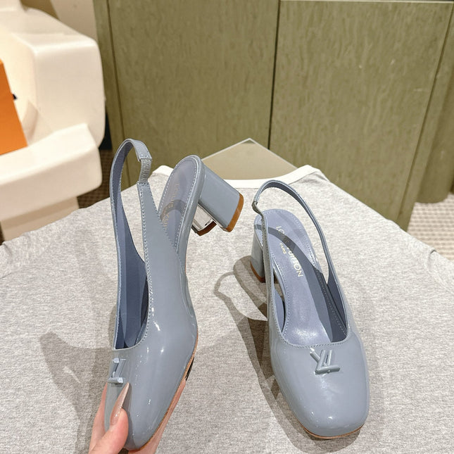 SWING SLINGBACK PUMP 55 MM IN ICE BLUE PATENT CALFSKIN