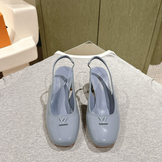 SWING SLINGBACK PUMP 55 MM IN ICE BLUE PATENT CALFSKIN