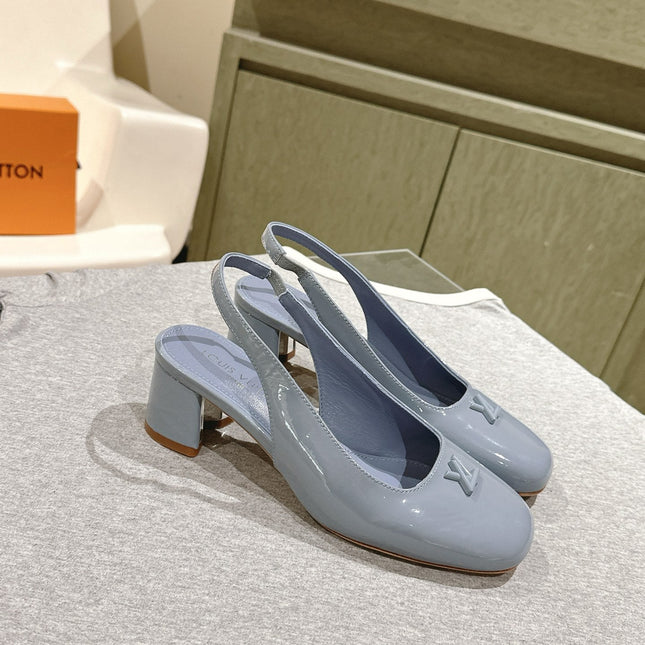 SWING SLINGBACK PUMP 55 MM IN ICE BLUE PATENT CALFSKIN