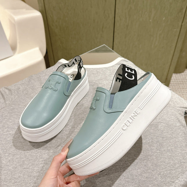 THICK-SOLED ELASTIC BACKLESS SHOES GRANNY SMITH BLUE SHINY CALFSKIN