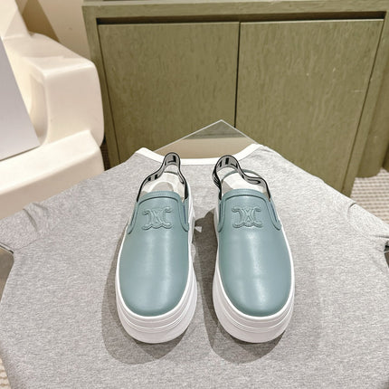 THICK-SOLED ELASTIC BACKLESS SHOES GRANNY SMITH BLUE SHINY CALFSKIN