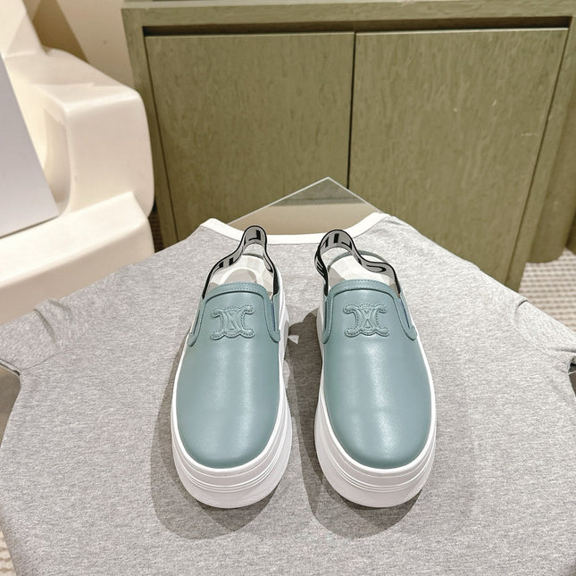 THICK-SOLED ELASTIC BACKLESS SHOES GRANNY SMITH BLUE SHINY CALFSKIN