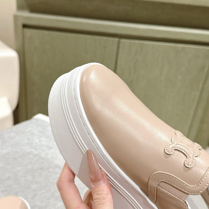 THICK-SOLED ELASTIC BACKLESS SHOES MONGOOSE BEIGE SHINY CALFSKIN