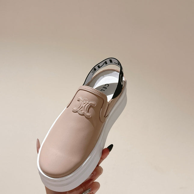 THICK-SOLED ELASTIC BACKLESS SHOES MONGOOSE BEIGE SHINY CALFSKIN