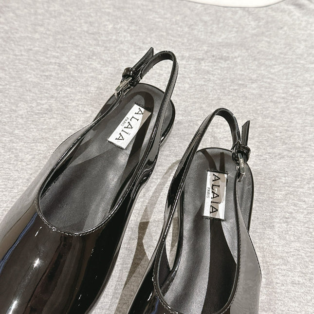 ALAIA SLINGBACK 25S IN BLACK PATENT LEATHER