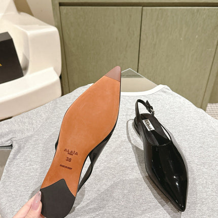 ALAIA SLINGBACK 25S IN BLACK PATENT LEATHER