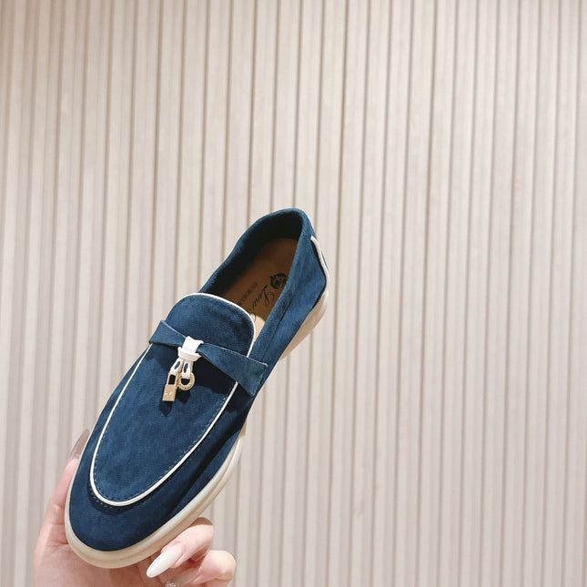 LP LOAFERS 25S IN STEEL BLUE SUEDE WITH SILVER HARDWARE