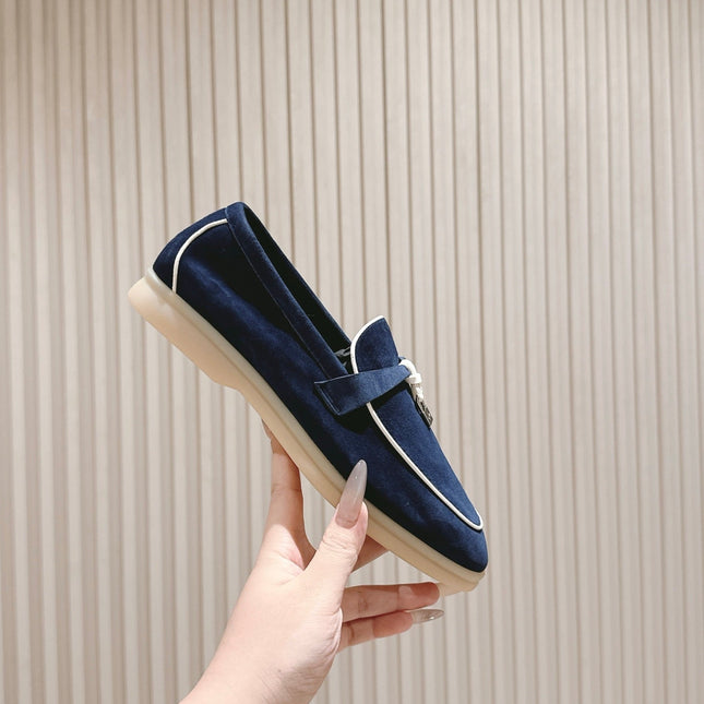 LP LOAFERS 25S IN MIDNIGHT BLUE SUEDE WITH SILVER HARDWARE