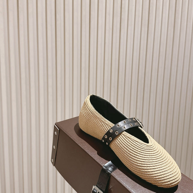 ALAIA MARY JANE 25S IN BEIGE RAFFIA AND BLACK LAMBSKIN WITH SILVER HARDWARE