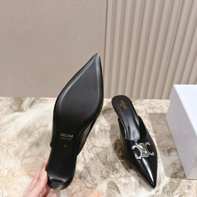 CELINE 25S ALMA TRIOMPHE MULE 45MM IN BLACK CALFSKIN SILVER HARDWARE