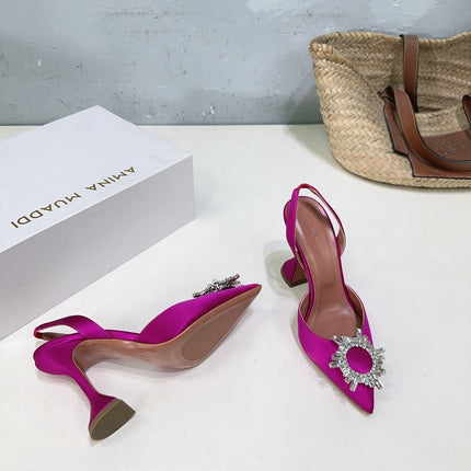 AMINA CRYSTAL 100MM HIGH HEELS IN FUCHSIA PINK SATIN