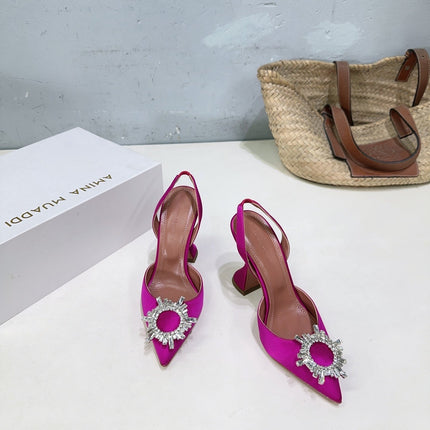 AMINA CRYSTAL 100MM HIGH HEELS IN FUCHSIA PINK SATIN