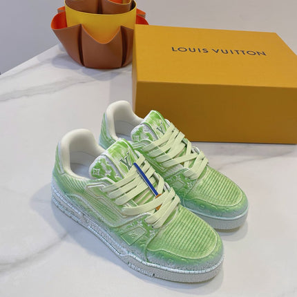 LV TRAINER MAXI SNEAKER IN GREEN PASTEL EMBOSSED CALFSKIN