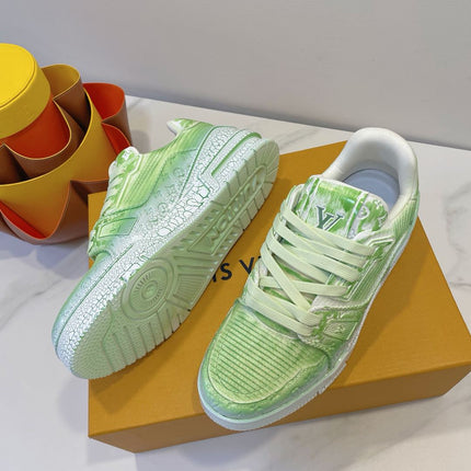 LV TRAINER MAXI SNEAKER IN GREEN PASTEL EMBOSSED CALFSKIN