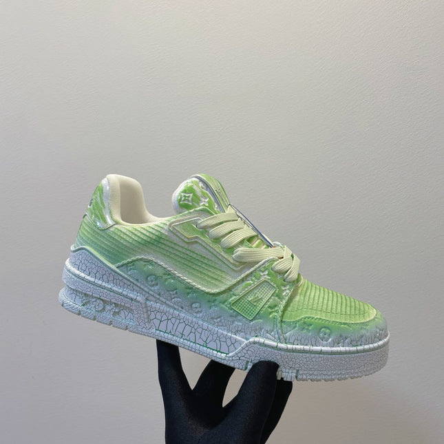 LV TRAINER MAXI SNEAKER IN GREEN PASTEL EMBOSSED CALFSKIN