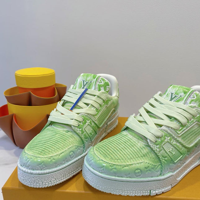 LV TRAINER MAXI SNEAKER IN GREEN PASTEL EMBOSSED CALFSKIN