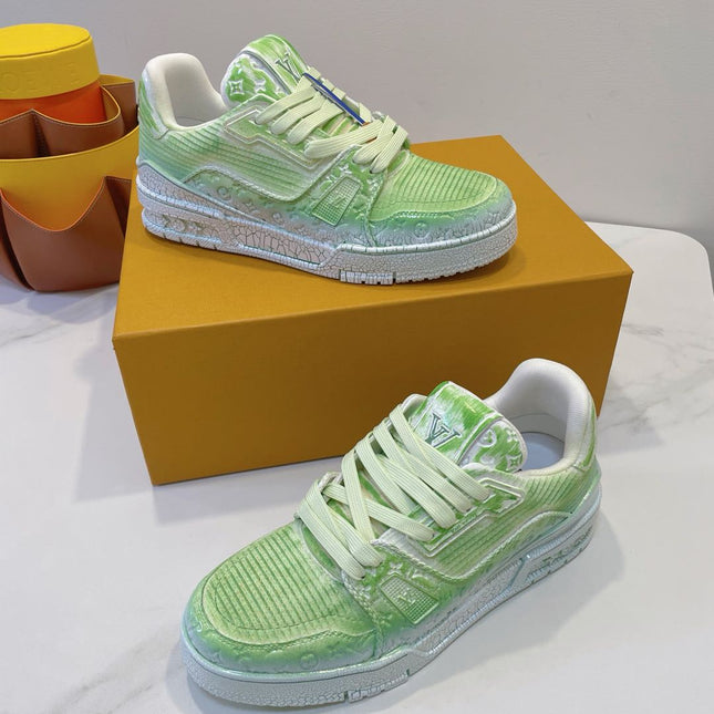 LV TRAINER MAXI SNEAKER IN GREEN PASTEL EMBOSSED CALFSKIN