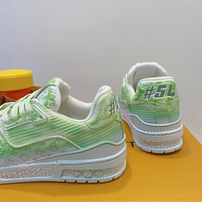 LV TRAINER MAXI SNEAKER IN GREEN PASTEL EMBOSSED CALFSKIN
