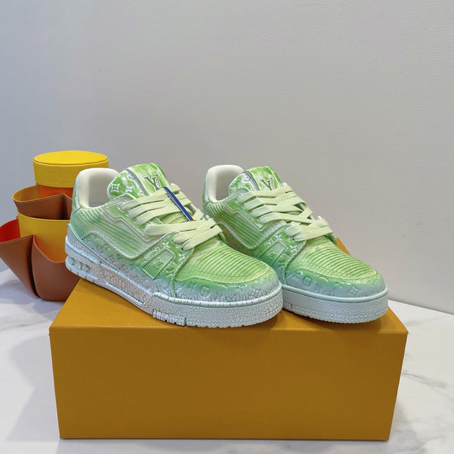 LV TRAINER MAXI SNEAKER IN GREEN PASTEL EMBOSSED CALFSKIN