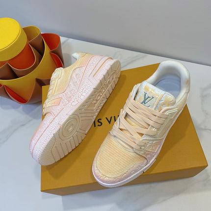 LV TRAINER MAXI SNEAKER IN LIGHT PINK OMBRE ORANGE EMBOSSED CALFSKIN