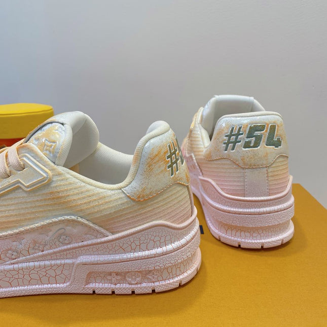 LV TRAINER MAXI SNEAKER IN LIGHT PINK OMBRE ORANGE EMBOSSED CALFSKIN