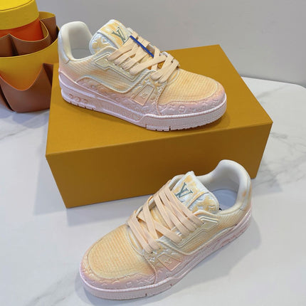 LV TRAINER MAXI SNEAKER IN LIGHT PINK OMBRE ORANGE EMBOSSED CALFSKIN