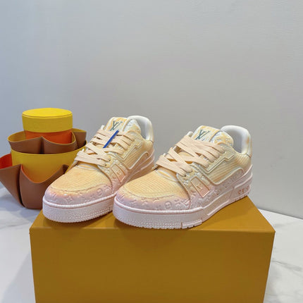 LV TRAINER MAXI SNEAKER IN LIGHT PINK OMBRE ORANGE EMBOSSED CALFSKIN
