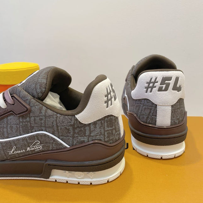 TRAINER SNEAKER IN WOOD BROWN MONOGRAM DENIM FABRIC