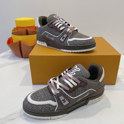 TRAINER SNEAKER IN WOOD BROWN MONOGRAM DENIM FABRIC